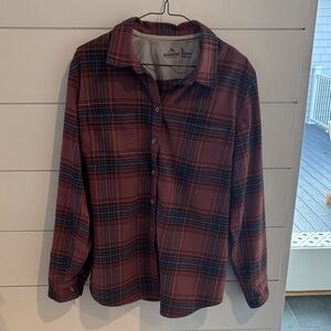 Women's Plaid Button Down Shirt - Burgundy and Navy